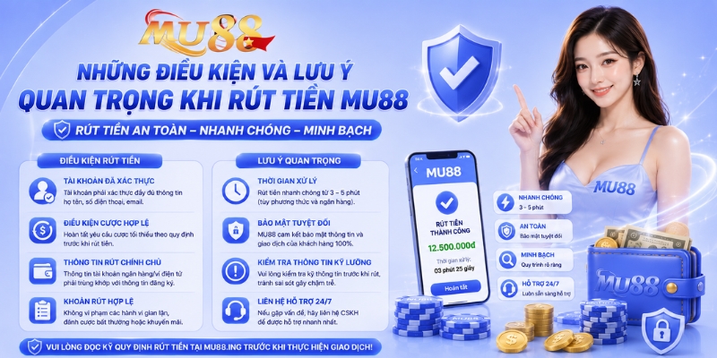 Những điều kiện và lưu ý quan trọng khi rút tiền MU88